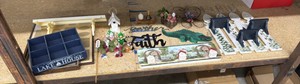 Large lot of home decor, shelves, alligator metal, signs frames, and more