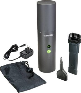 Genesis GLVC08B 8V Rechargeable Compact Vacuum and Inflator with Dust Brush, Inflator Nozzle, 2.0 Ah Battery, Charger, and Accessory Storage Bag, 2-Year Warranty,Gray