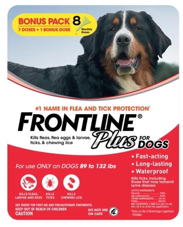 Frontline Plus Flea and Tick Dog Treatment 89-132 lb, 71 Doses