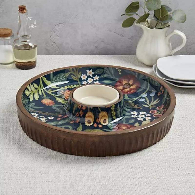 NEW Members Mark 15-in. Mango Wood Chip & Dip Serving Platter - Scarlet Floral