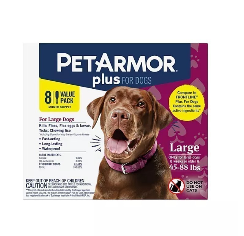 NEW PetArmor Plus Topical Flea and Tick Prevention for Dogs, 8-Month Supply, Large Dogs 45 to 88 lbs.