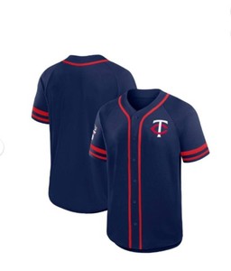 NEW MLB CSA Minnesota Twins Move Up Team Short Sleeve Full Button Adult Jersey - NAVY - SMALL