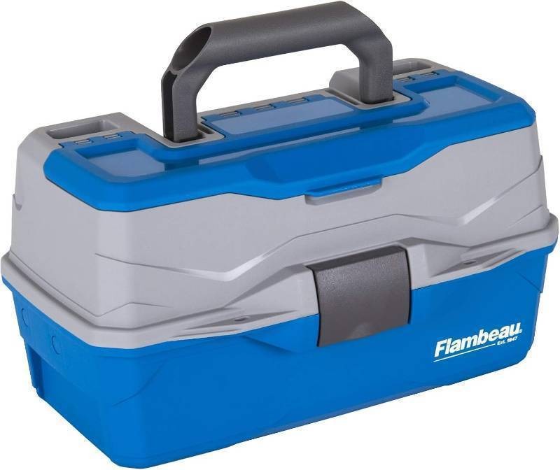 NEW Flambeau Outdoors 6382TB 2-Tray Tackle Box - Classic Fishing Lure Storage Organizer, Medium Portable Tackle Box, 15 Tray Compartments, BlueGray