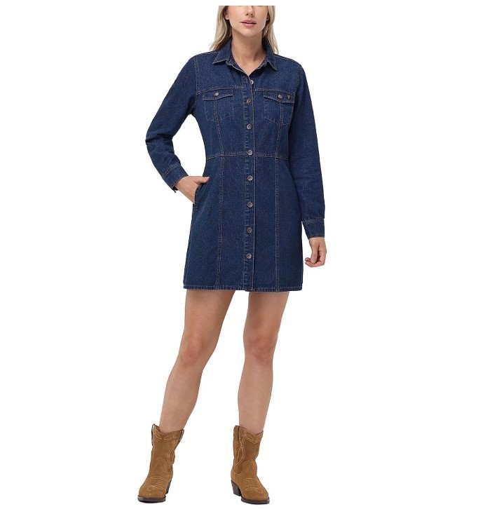 NEW 2 Pack of Frye Womens Long Sleeve Denim Mini Dresses - Bone  Dark Wash - Size MEDIUM