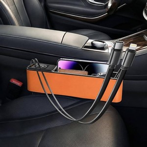 Car Seat Gap Filler Organizer with 69W Retractable Car Charger  2 USB Ports and 2 Charging Cable Car Seat Organizer, Seat Gap Storage Box for Sedans Suv Truck