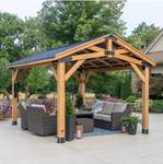 NEW Backyard Discovery 14' x 12' Cedar Wood Peak Roof Gazebo with PowerPort