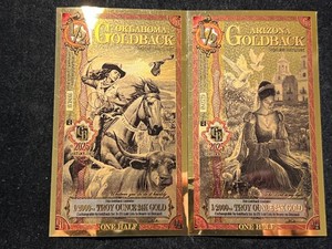 OKLAHOMA AND ARIZONA GOLDBACK 12000TH TROY OZ 24K GOLD EACH