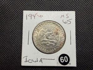 1946 Iowa Commemorative Silver Half Dollar Marked MS65 When Purchased - Greysheet value for an MS65 is $115