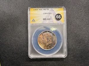 1964 Silver 90% Kennedy Half Dollar ANACS MS62 -Nicely Toned