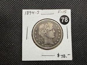 Nice 1894-S Silver Barber Half Dollar Marked F15 When Purchased  - Greysheet value for an F12 is $64 and for a VF20 $145