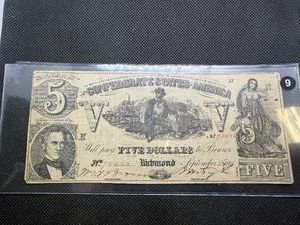 1861 $5 Confederate T-37 PF-1 CR-284 No Series Richmond