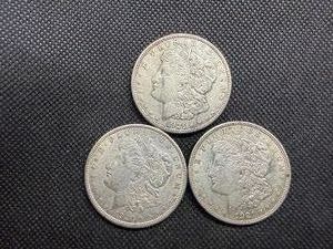 Three Silver Morgan Dollars 1921 P-D-S