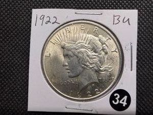 1922 Peace Silver Dollar Marked BU When Purchased