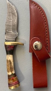 Brand New Damascus Knife with Antler Handle 6 Overall Length