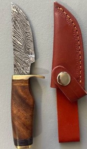 Brand New Damascus Knife with Leather Sheath 6.5 Overall Length