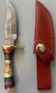 Brand New Damascus Knife with Antler Handle 6 Overall Length