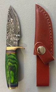 Brand New Damascus Knife with Leather Sheath 6.5 Overall Length