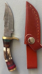 Brand New Damascus Knife with Antler Handle 6 Overall Length