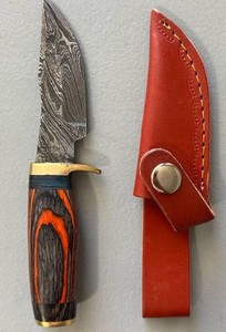 Brand New Damascus Knife with Leather Sheath 6.5 Overall Length