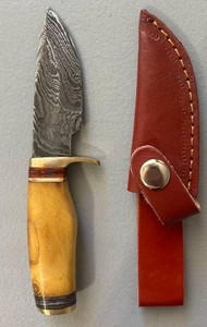 Brand New Damascus Knife with Leather Sheath 6.5 Overall Length