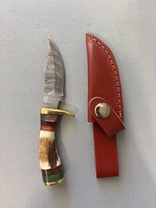 Brand New Damascus Knife with Antler Handle 6 Overall Length