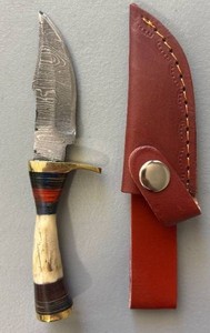 Brand New Damascus Knife with Antler Handle 6 Overall Length