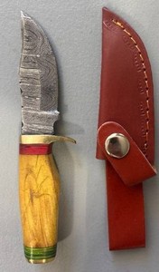 Brand New Damascus Knife with Leather Sheath 6.5 Overall Length