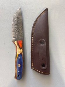 Brand New Damascus Knife with Leather Sheath 8 Overall Length