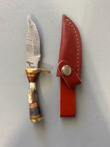 Brand New Damascus Knife with Antler Handle 6 Overall Length