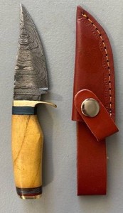 Brand New Damascus Knife with Leather Sheath 6.5 Overall Length