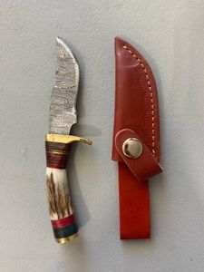 Brand New Damascus Knife with Antler Handle 6 Overall Length