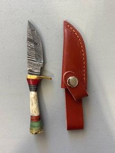 Brand New Damascus Knife with Antler Handle 6 Overall Length