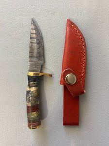 Brand New Damascus Knife with Antler Handle 6 Overall Length