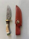 Brand New Damascus Knife with Antler Handle 6" Overall Length
