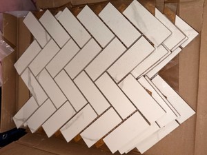 Lot of White Marble-Look Herringbone Mosaic Tile Sheets  New