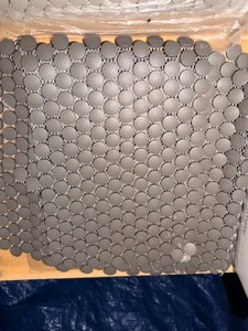 Gray Penny Round Ceramic Mosaic Tile Sheets  Mesh Mounted BathroomBacksplash Tile