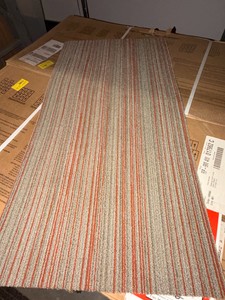 Approx. 450 Sq. Ft. Commercial Carpet TilePlank Flooring, Gray & Orange Linear Pattern  New