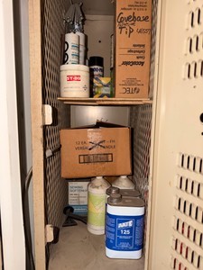 Commercial Flooring Adhesives, Sealants, Trowel Blades, Nails & Installation Supplies Assortment locker 5