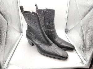 Unbranded Mens Black Ostrich-Embossed Leather Cuban Heel Zip Ankle Boot Size 12 Pre-Owned