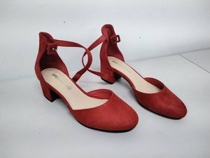 Dream Pairs Womens Red Suede-Look Ankle-Strap Block Heel dOrsay Pump Size 6.5 Pre-Owned