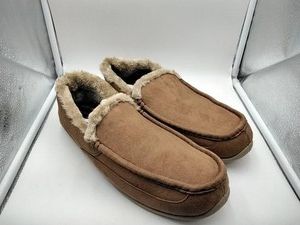 Deer Stags Spun Mens Chestnut Tan Faux-Fur Moccasin Slipper Size 14 Wide New