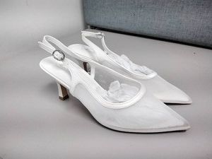 Mostrin Womens White Mesh Pointed-Toe Slingback Kitten Heel Size 38 EUR (US 7.5) Pre-Owned