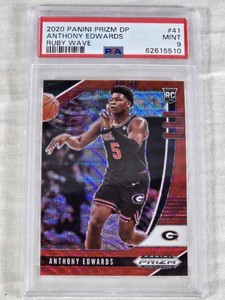 Anthony Edwards Rookie 2020 Panini Prizm DP Ruby Wave #41 PSA Graded 9 - Georgia Basketball Card