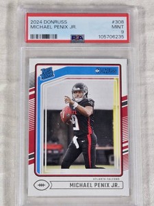 Michael Penix Jr. Rookie 2024 Donruss Rated Rookie #308 PSA Graded Mint 9 - Atlanta Falcons Football Card