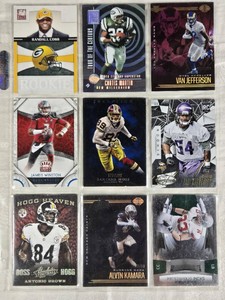 Lot of 9 Football Cards featuring Antonio Brown, Alvin Kamara, Jameis Winston, Randall Cobb, and Curtis Martin among others
