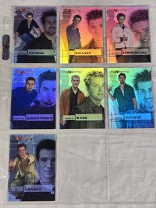Lot of 7 NSYNC Trading Cards Featuring JC Chasez, Joey Fatone, Justin Timberlake, Chris Kirkpatrick, and Lance Bass with Rainbow Prism Design