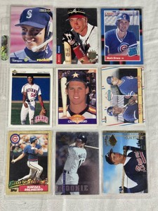 Lot of 9 Baseball Cards Including Alex Rodriguez Rookie, Chipper Jones Premier Prospects, Manny Ramirez, and Others