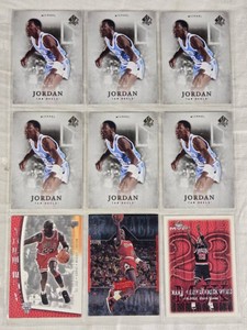 Lot of 9 Michael Jordan Basketball Cards including Upper Deck SP Authentic and Fleer Ultra. Highlights include his time with the North Carolina Tar Heels and the Chicago Bulls.