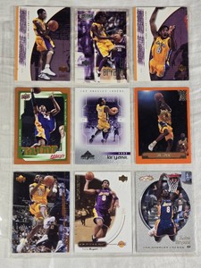 Lot of 9 Kobe Bryant Basketball Cards with various special features, including sets like Upper Deck and Topps.