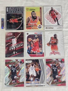 Lot of 9 James Harden Basketball Cards from various brands and sets, including some with special features like High Flyers, Excalibur, and Crusade.